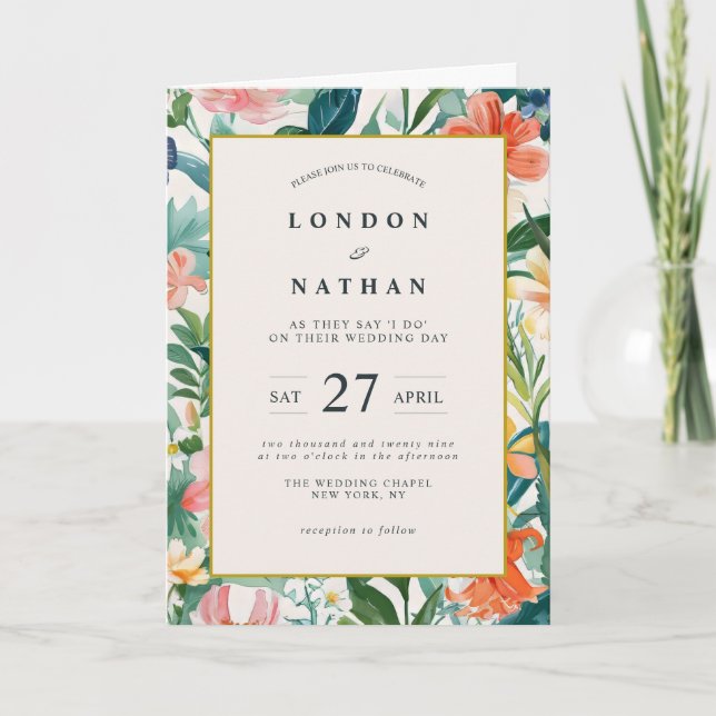 Vibrant Botanical Bloom Floral Wedding Invitation (Front)