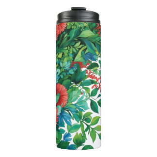 Vibrant Botanical Floral Illustration - Lush Green Thermal Tumbler