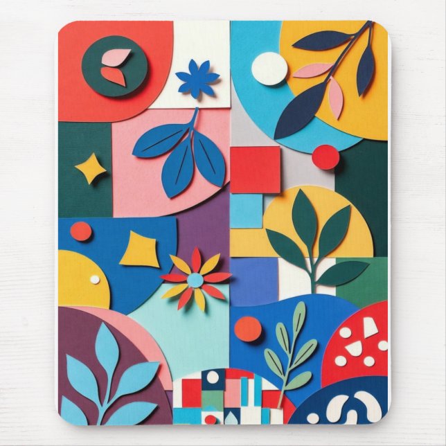 Vibrant Botanical Geometry in Layered Paper-Cut St Mouse Pad (Front)