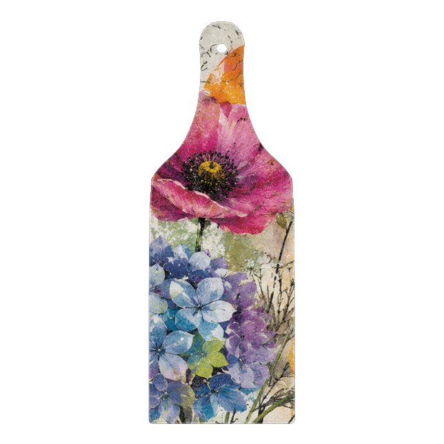 Vibrant Botanical Mixed Media Collage Art Cutting Board (Front)