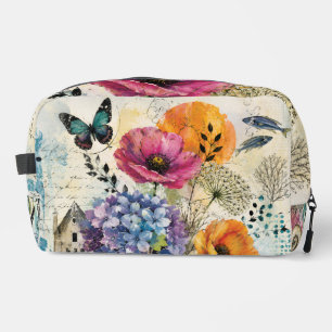 Vibrant Botanical Mixed Media Collage Art Dopp Kit