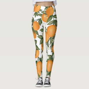 Vibrant Botanical Orange Citrus Summer Clementine Leggings