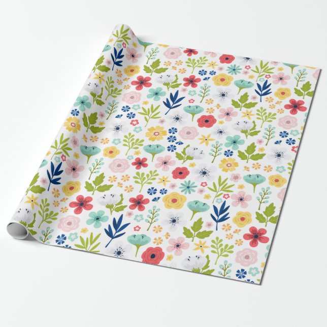 Vibrant Botanical Pattern Wrapping Paper (Unrolled)