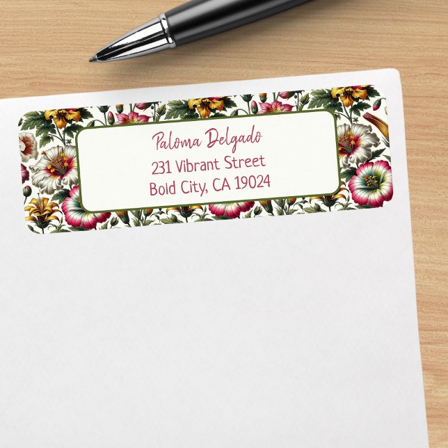 Vibrant Botanical Tropical Flowers Return Address (Add a touch of art to your mail with these vibrant floral address labels. Customizable and unique!)