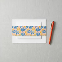 Vibrant botanical woodblock Blue and Yellow Leaf