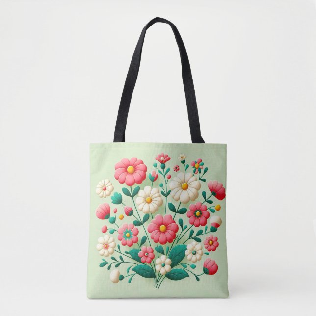 Vibrant bouquet of 3d flowers tote bag (Front)