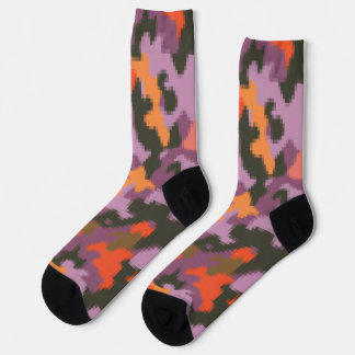 Vibrant Bright Orange Yellow Green Colourful Camo  Socks