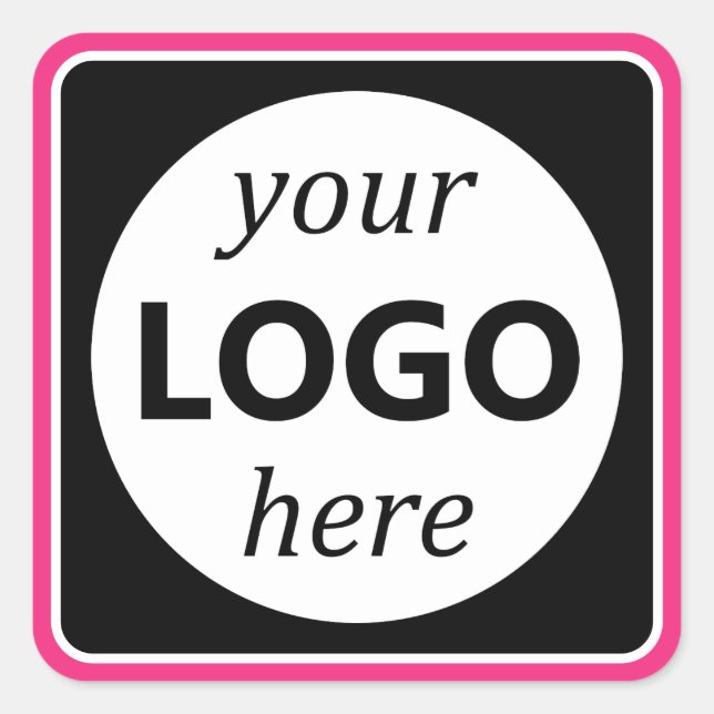 Vibrant Bright Pink Black Colour Your Logo Here Square Sticker (Front)
