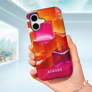 Vibrant Bright Pink Orange Abstract Jelly Cubes