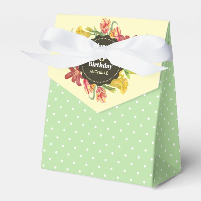 Vibrant Bright Spring Flowers Wreath Birthday Favour Box (Front Side)