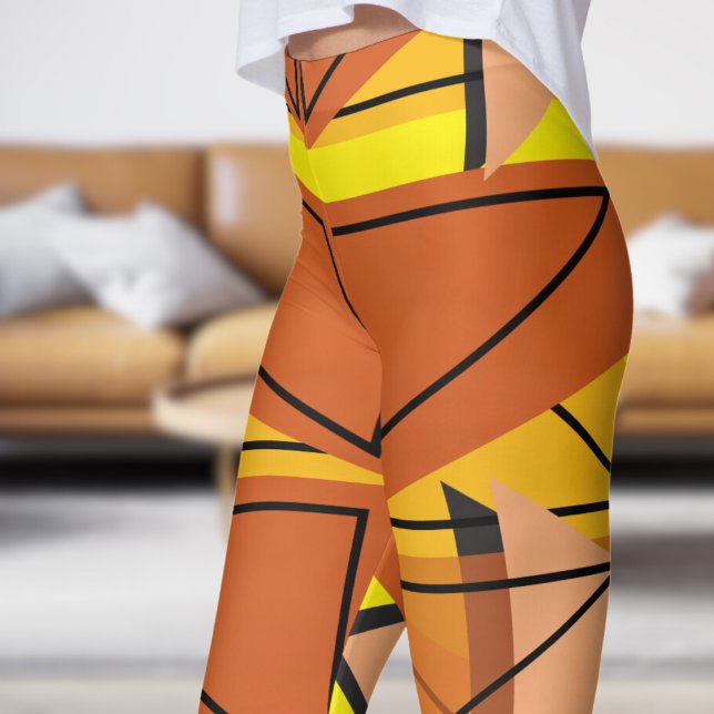 Vibrant Bright Yellow Mosaic Pattern Leggings (Angles with Bright Yellow Leggings)