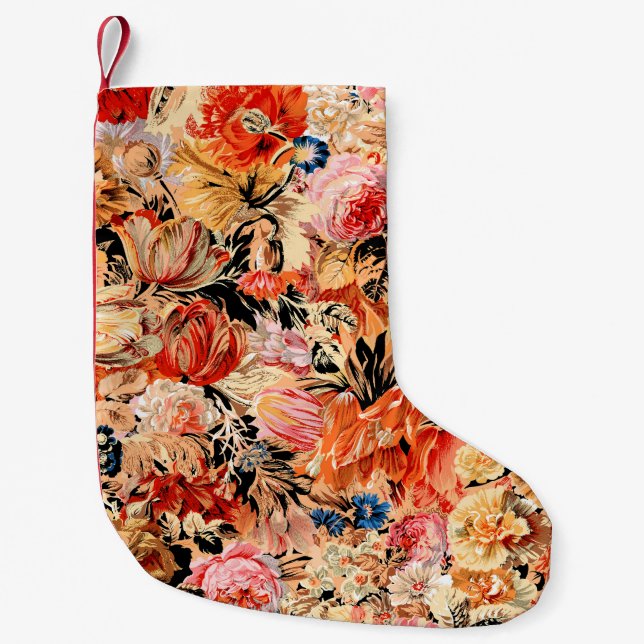 Vibrant Brushstroke Flowers: Dynamic Background Small Christmas Stocking (Front)