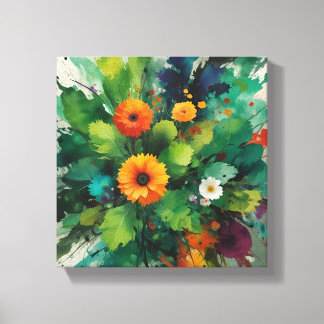 Vibrant Burst of Calendula and Foliage Canvas Print