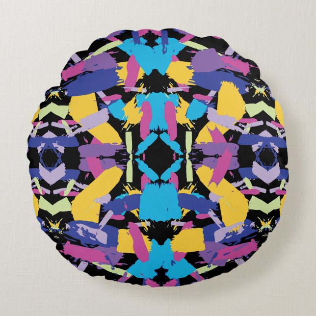 Vibrant Burst: Random Colour Splashes Round Cushion (Front)