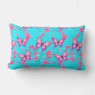 Vibrant Butterflies and Flowers Design Lumbar Cushion