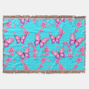 Vibrant Butterflies and Flowers Design Throw Blanket
