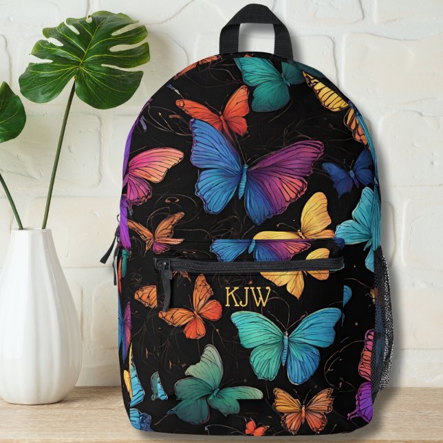 Vibrant Butterflies Monogram  Printed Backpack (Creator Uploaded)