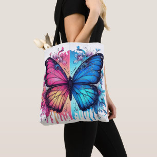 Vibrant Butterfly Art: Gradient Wings, Florals Tote Bag