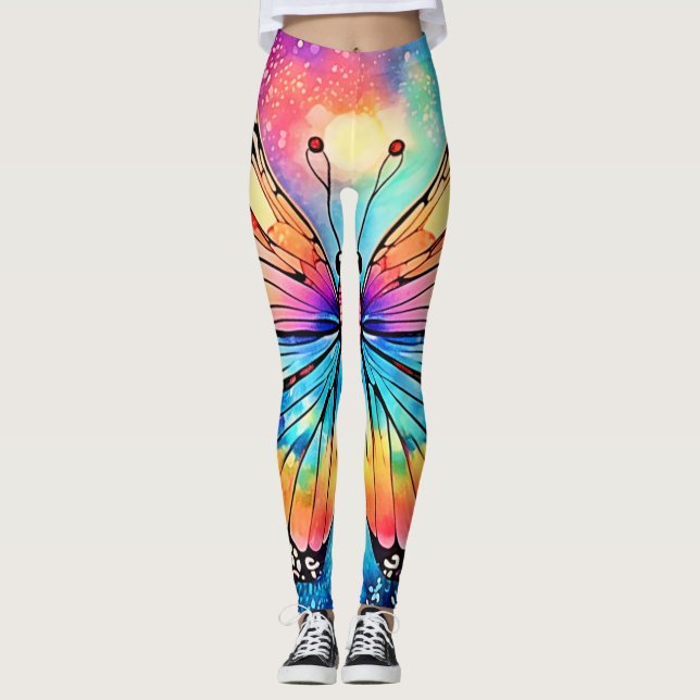 Vibrant Butterfly Art Leggings (Front)