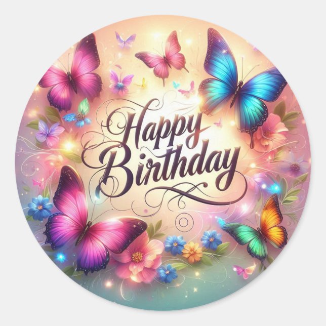 Vibrant butterfly birthday sticker  (Front)