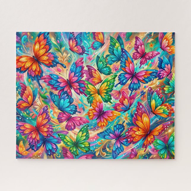 Vibrant Butterfly Dreamscape – Tropical Boho Jigsaw Puzzle (Horizontal)
