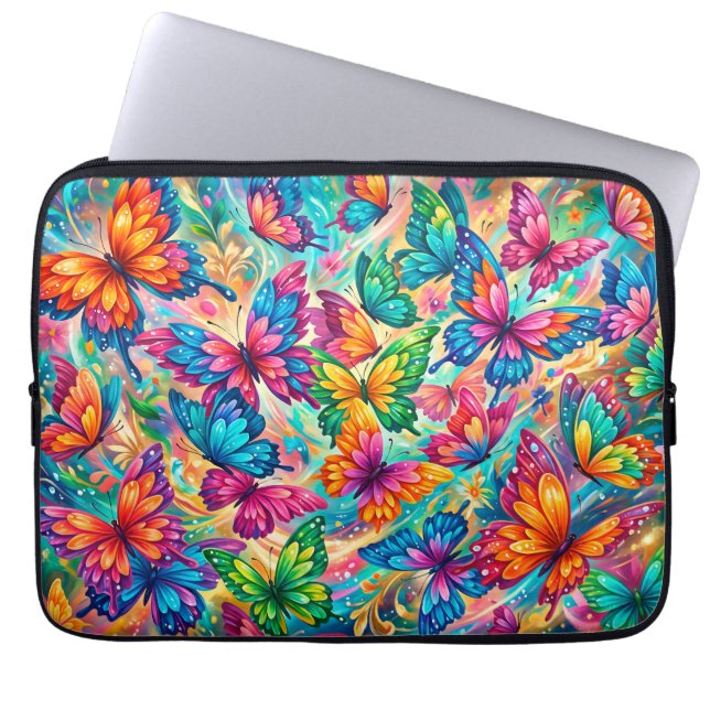 Vibrant Butterfly Dreamscape – Tropical Boho Laptop Sleeve (Front)