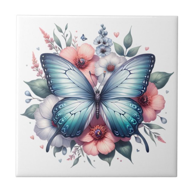Vibrant Butterfly Floral Bouquet Art-96283 Tile (Front)