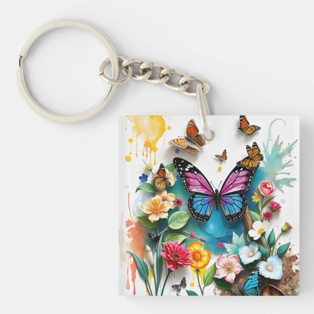 Vibrant Butterfly Garden | Inspired Spring Design Key Ring (Front)