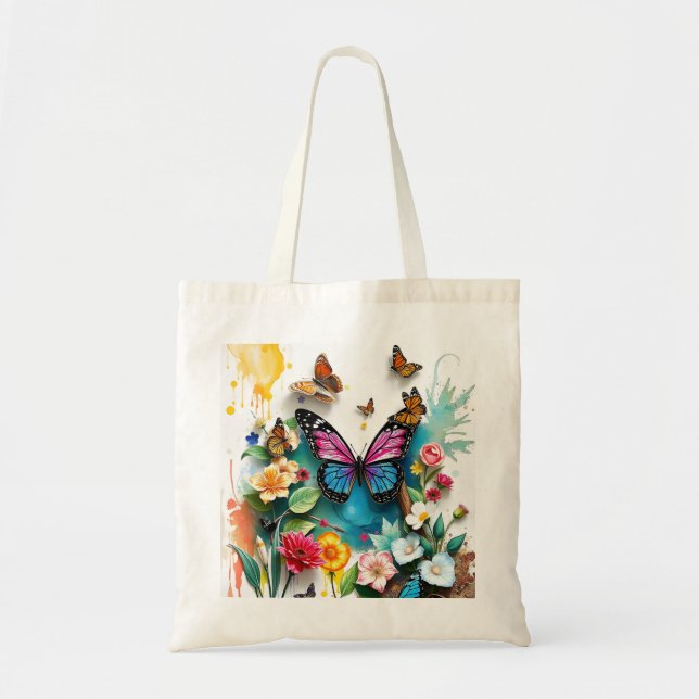 Vibrant Butterfly Garden | Inspired Spring Design Tote Bag (Front)