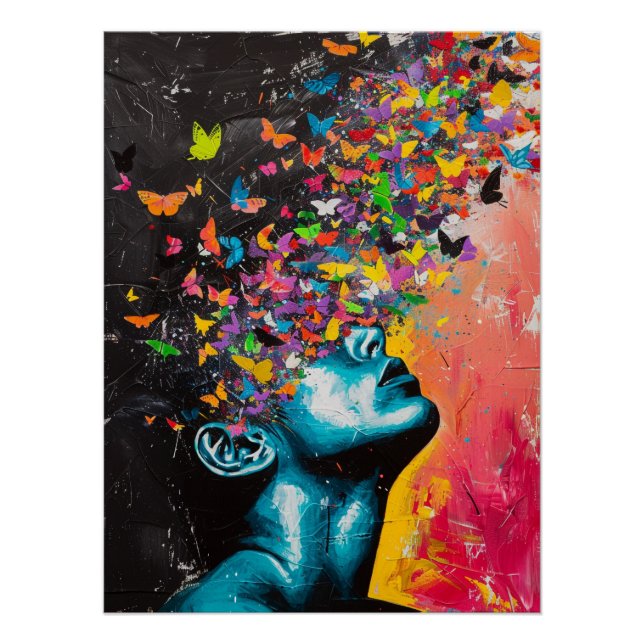 Vibrant Butterfly Mind Surreal Portrait Poster (Front)