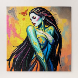 Vibrant Butterfly Muse Portrait Jigsaw Puzzle