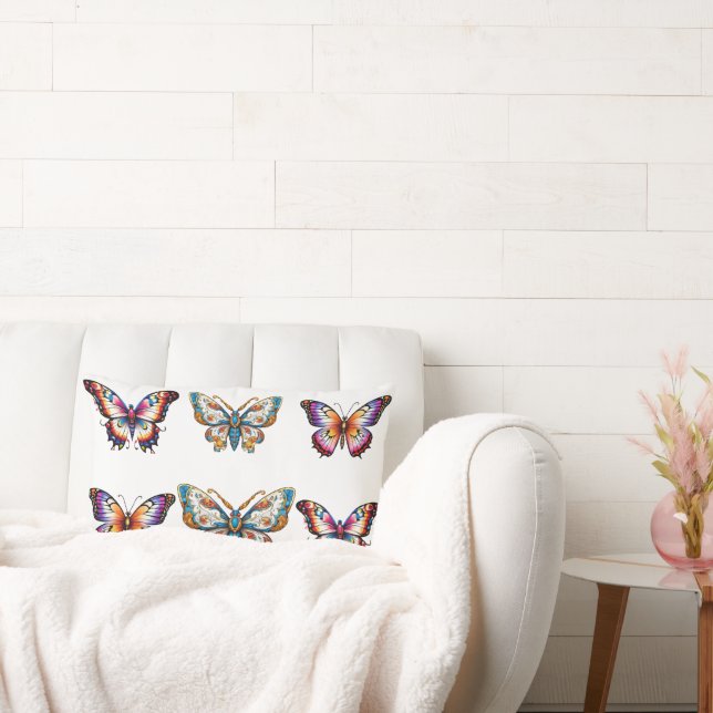 Vibrant Butterfly Pattern Colourful Insects Lumbar Cushion (Couch)