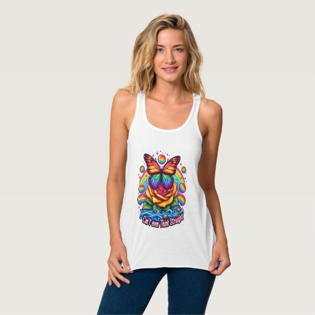 Vibrant Butterfly Perched on Colourful Rose Singlet (Front Full)