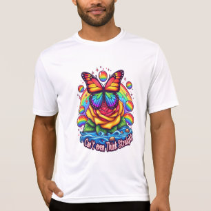 Vibrant Butterfly Perched on Colourful Rose T-Shirt