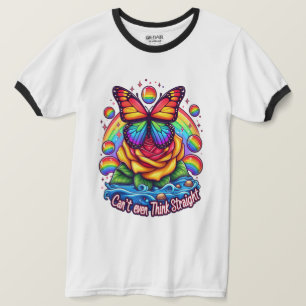 Vibrant Butterfly Perched on Colourful Rose T-Shirt