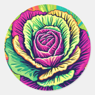 Vibrant Cabbage Pop Art Classic Round Sticker