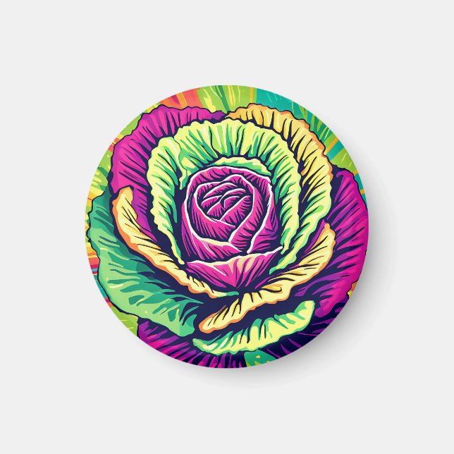 Vibrant Cabbage Pop Art Magnet (Front)