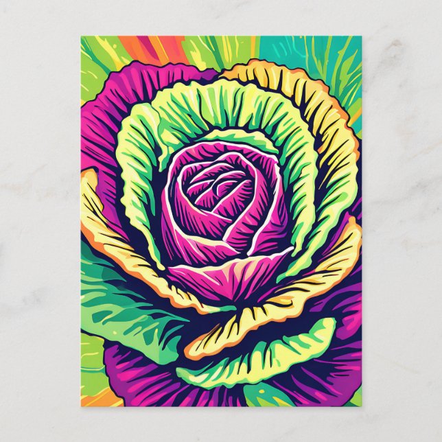 Vibrant Cabbage Pop Art Postcard (Front)