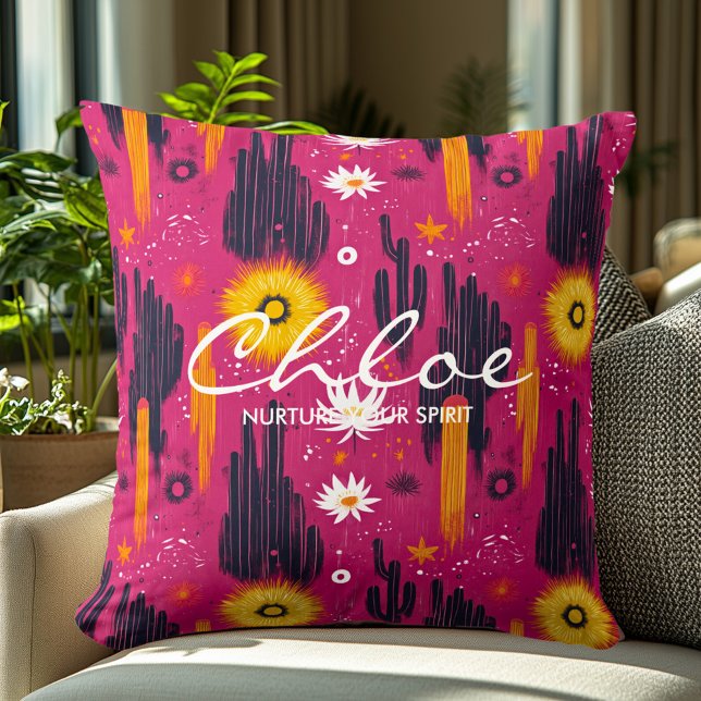 Vibrant Cactus and Sunburst Wellness Personalised  Cushion (Creator Uploaded)