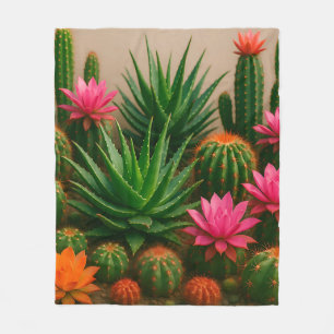 Vibrant Cactus Succulent Bloom Desert Fleece Blanket