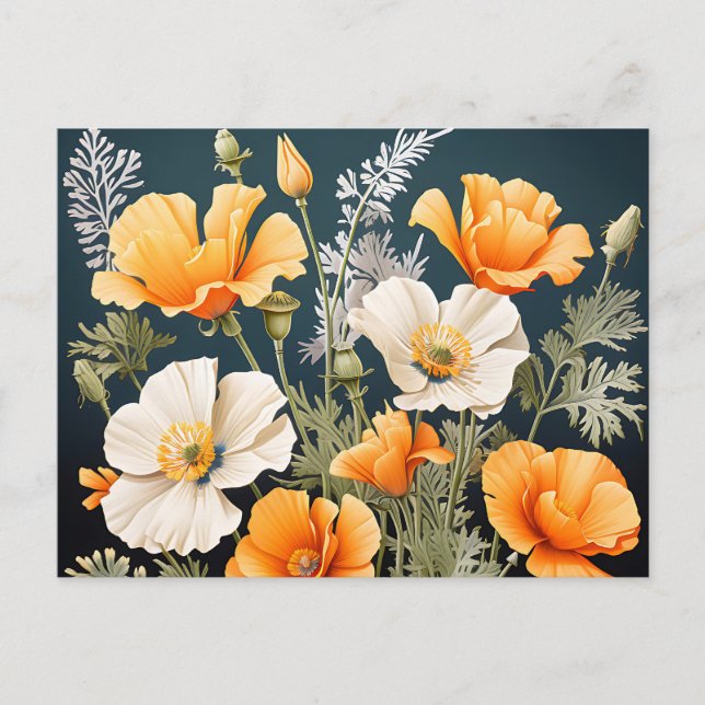Vibrant California Poppy Botanical Postcard (Front)
