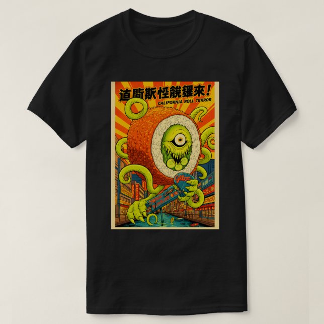 Vibrant California Roll Terror Monster Sushi Kaiju T-Shirt (Design Front)