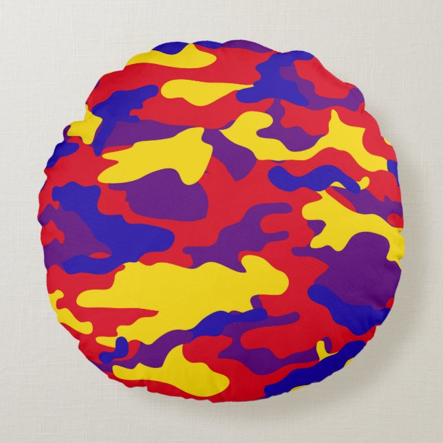 Vibrant Camouflage Round Cushion (Front)