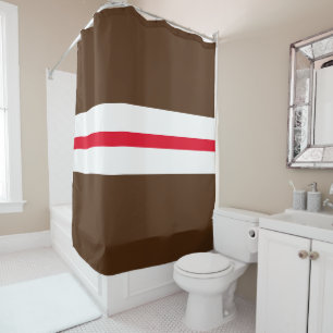 Vibrant Camp Brown Bright Red White Centre Stripes Shower Curtain