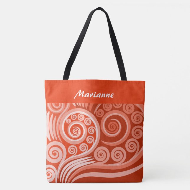 Vibrant Carmine Red Curls koru Your Name Tote Bag (Front)
