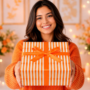 Vibrant Carrot Orange Watercolor Stripes Wrapping Paper