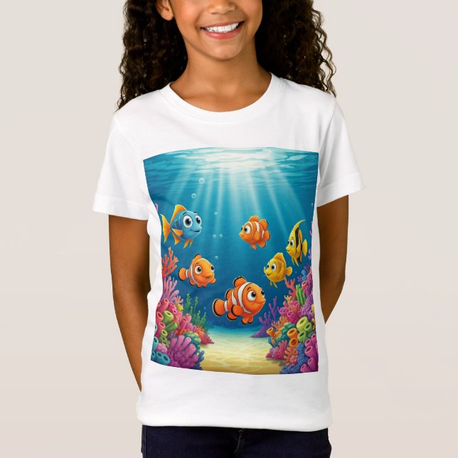 Vibrant Cartoon Fish in a Coral Reef – Fun Underwa T-Shirt (Front)