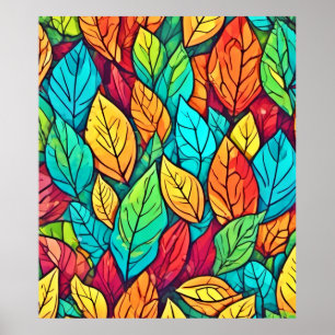 Vibrant Cartoon Leaves Art Poster