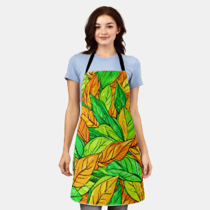Vibrant Cartoon Leaves: Orange & Green Apron