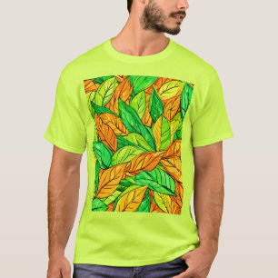 Vibrant Cartoon Leaves: Orange & Green T-Shirt